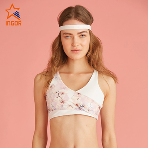 Bayan gençlik güzel beyaz baskılı süblimasyon baskılı derin <span class=keywords><strong>V</strong></span> boyun Streetwear spor Activwear sutyen