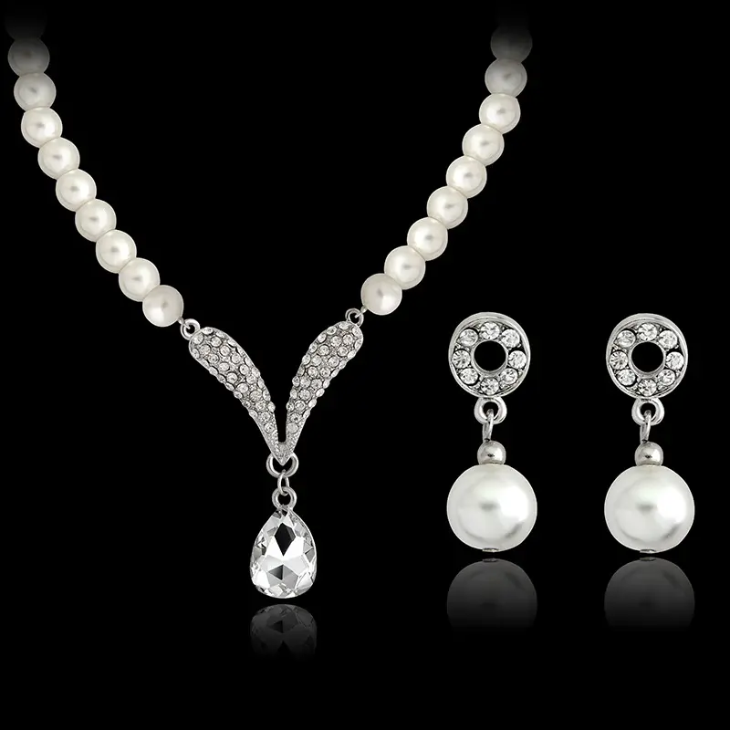 Hot Selling Bruiloft Sieraden Set Parel Ketting Oorbel Set Bruids Sieraden Set