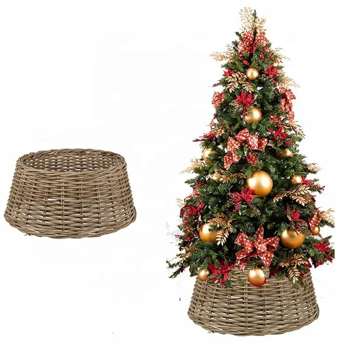 Suporte rústico clássico para árvore de natal, capa com base em rattan natural para árvore de natal