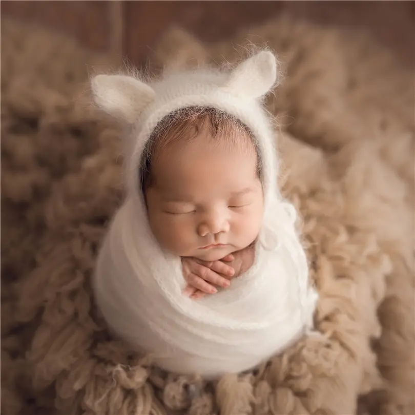 Presente do Chuveiro de bebê Bonito Chapéu Urso Fofo Bebê Recém-nascido Crochet Outfit Estiramento Knit Envoltório Camada de Tecido