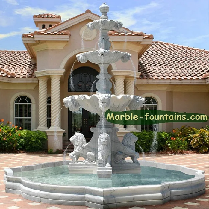 Garden lion statue and lion head waterfall stone fountain outdoor hand carved marble water fountain