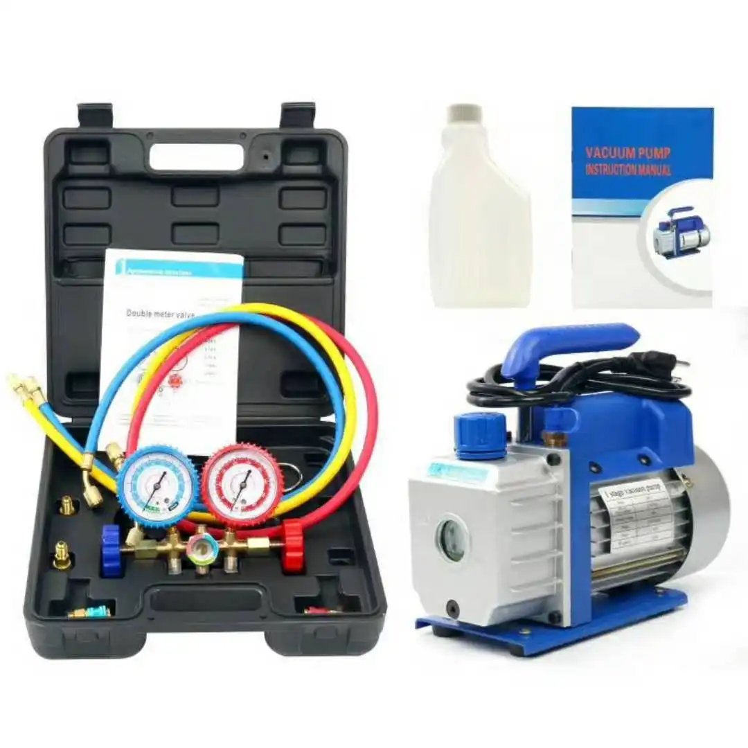 Hvac/r kit de ferramentas de refrigeração, bomba de vácuo de 2 litros, colector, medidor de pressão freon r134a