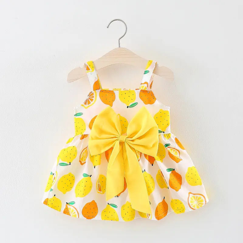 Wholesale lemon bowknot pur color child baby girl party dress model pictures