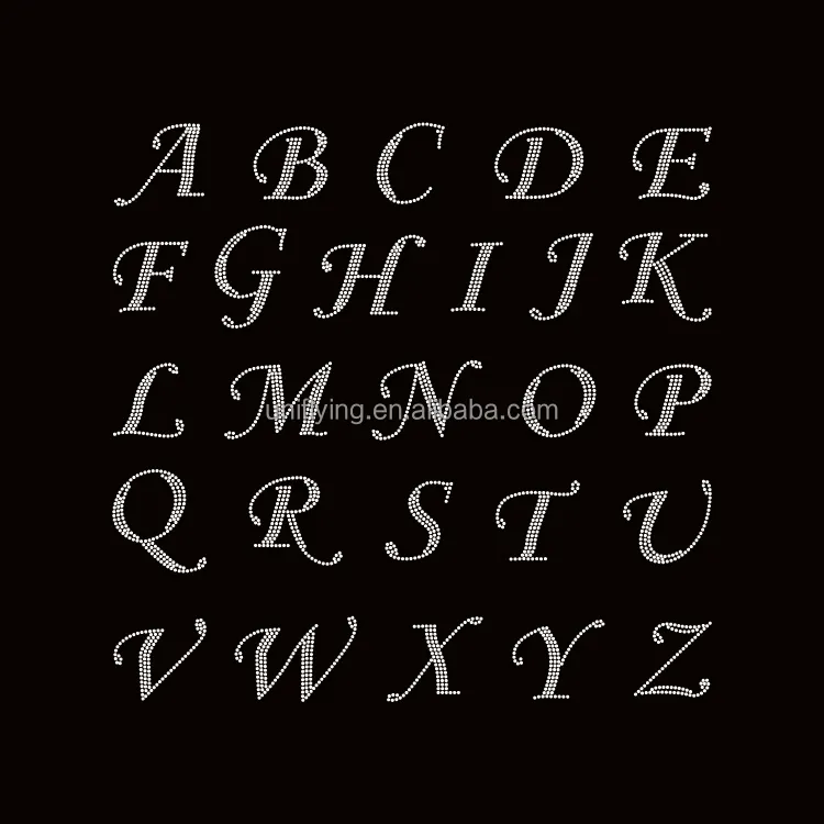 Diseños de transferencia de diamantes de imitación letras del alfabeto de cristal ostentoso