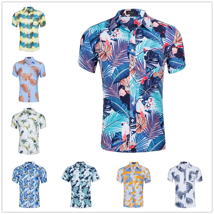 Praia quente de Verão Camisa de Manga Curta de Algodão dos homens Impresso Camisa Havaiana Aloha Havaiano Flores Impressas Casuais Camisas Para Os Homens