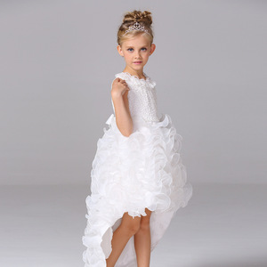 Nueva prima muy, muy barato Vestidos Niña flor musulmán vestido de boda blanco