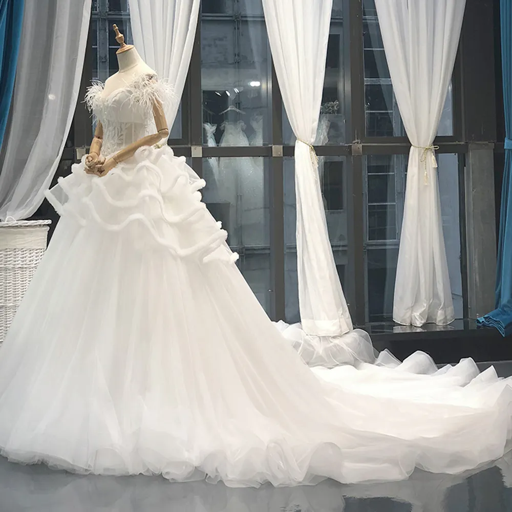 Jancember-vestido de boda RSM66730, elegante, organza, con volantes, de alta calidad, nuevo
