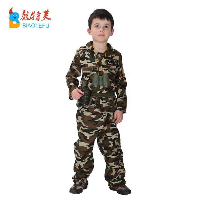 Traje de cosplay militar infantil, traje de festa para meninos, uso com soldados, uniforme de camuflagem para carnaval