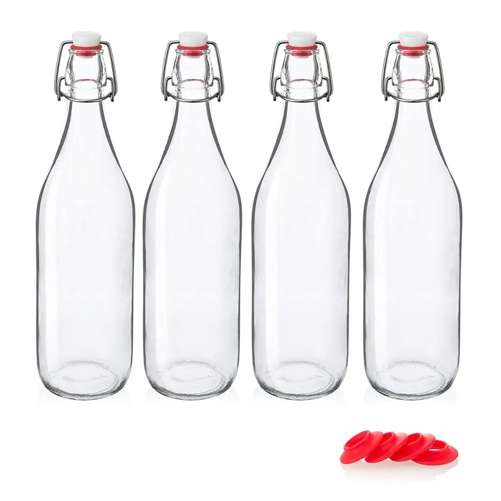 Bouteille en verre de 1 litres à couvercle rabattable, pour boisson 33OZ 1000ml, avec bouchon pivotant, utilisé dans la cuisine, pour komucha, ml