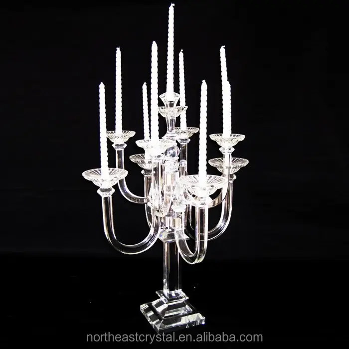 9 Arms Clear Glass Candelabra for Wedding Centerpieces Decoration crystal Candelabra