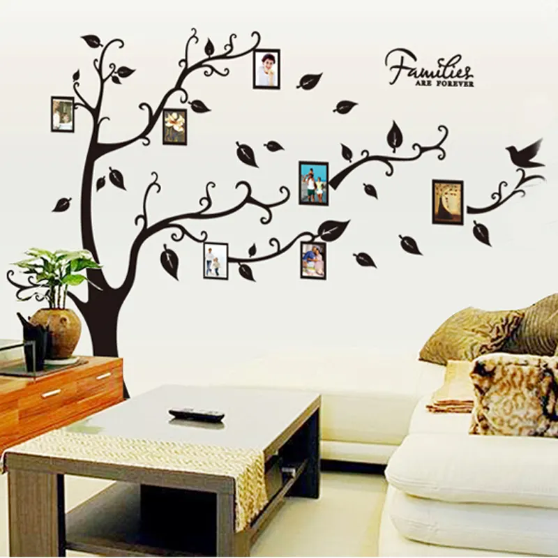 Adesivo de parede 3d de árvore para fotos, decoração de casa, moldura preta, árvore da família