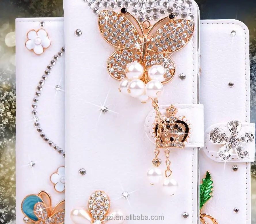 Mewah 3D Bling Crystal Rhinestone Dompet Kulit Dompet Flip Kartu Kantong Stand Cover Case untuk iPhone 8X5 S 5C 6 6S Plus 7 7 Plus