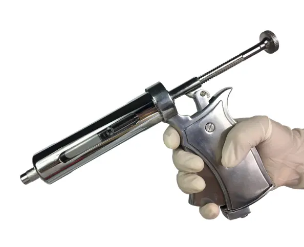 Pistol Suntik Dokter Hewan Revolver 50Ml, Pistol Injektor Kontinu Otomatis Logam
