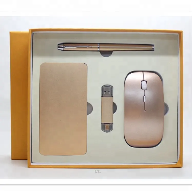 4 세트 펜 USB 마우스 전원 은행 세트 개회식 선물 남성용 맞춤형 선물