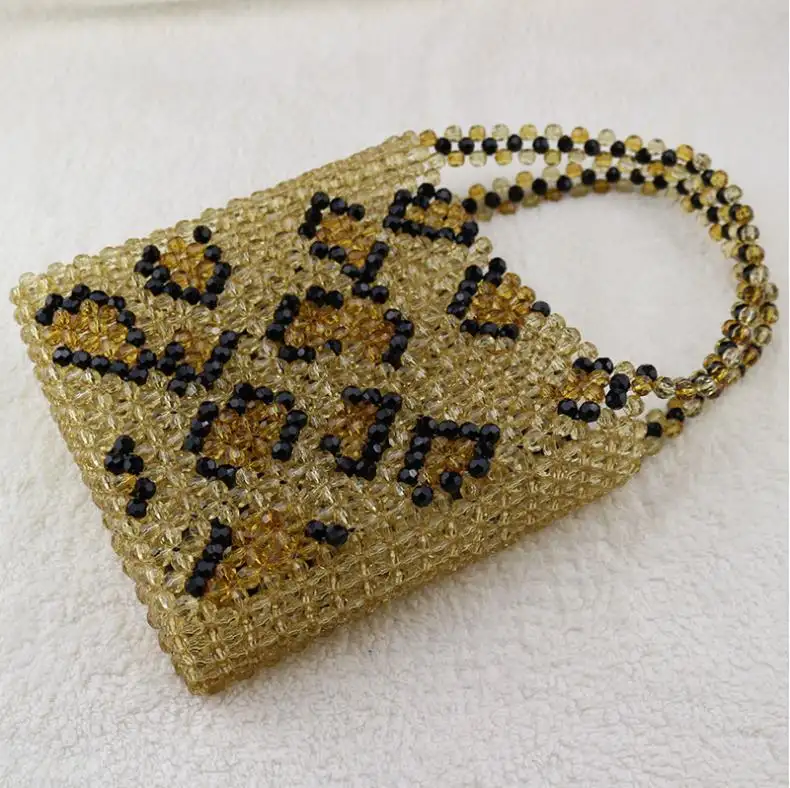 Hot sell ins popular model custom beaded leopard tote bag