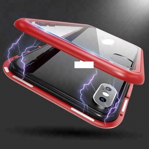 カスタム磁気吸着電話ケースメタルマグネット強化ガラスケースiphone <span class=keywords><strong>6s</strong></span> 6 7 8 plus 9 X XR XS Max 11 12 13 14 pro