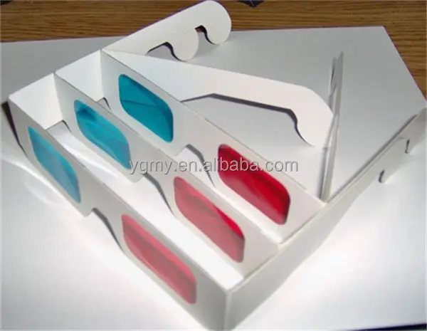 Red Cyan Blue Paper Card 3D 3-D Anaglyph 3D Glasses White