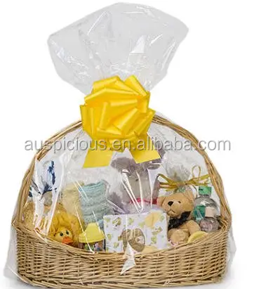 Promotion opp cellophane plastic bag with basket for gift