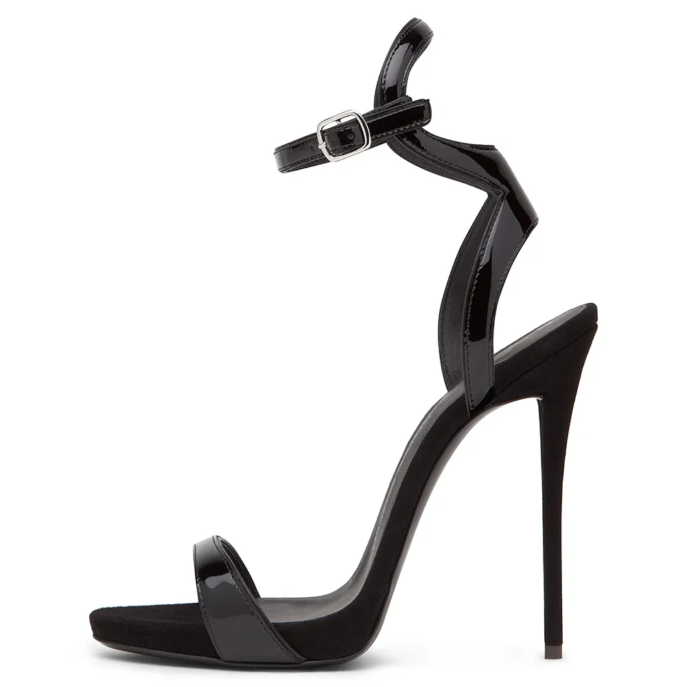 Chaussures à talons plateforme pour femmes, sandales élégantes, pour l'été, Sexy, en cuir verni, noir, grande taille, 2018