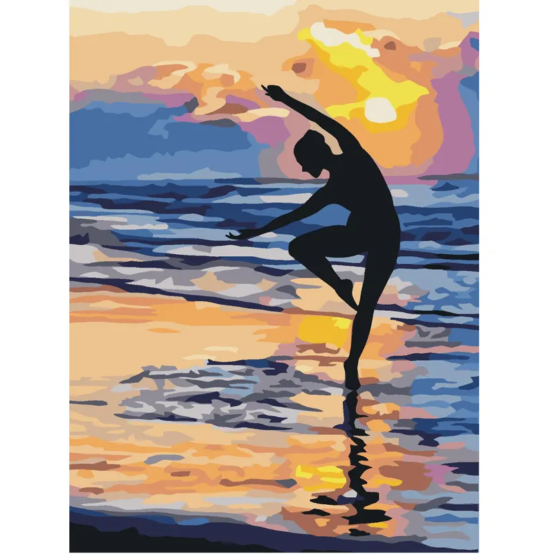 Diy Girl pintura al óleo chica bailando Ballet por el mar pintura al óleo hecha a mano sobre lienzo el lienzo impresión sala de estar