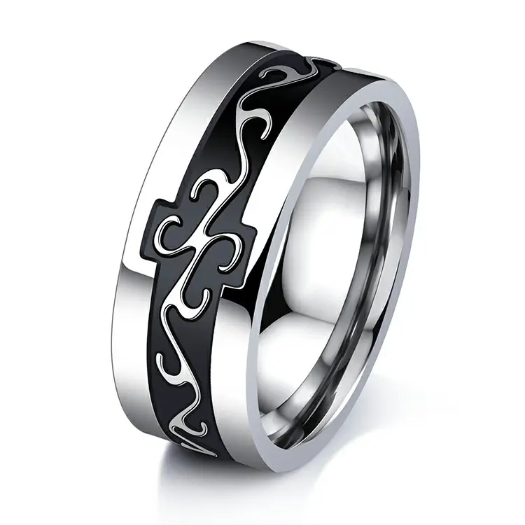 Custom Wholesale Stainless Steel Enamel Engraved Geometric Celtic Figure Boys Finger Rings For Men