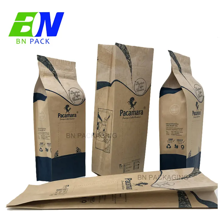 Bolsa de papel Kraft marrón forrado con fuelle lateral para embalaje de café con Wicovalve