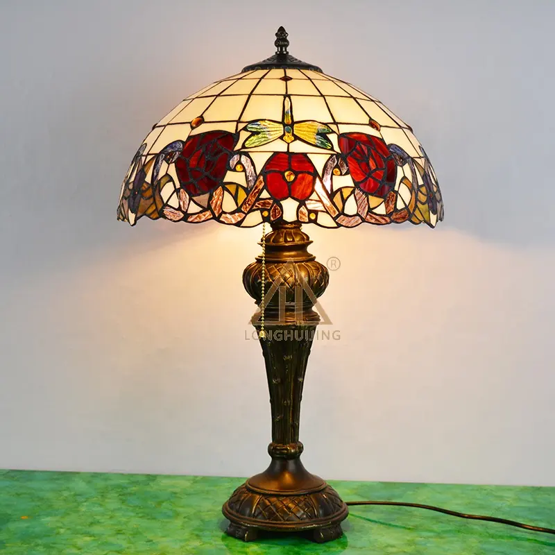 LongHuiJing Antike Tiffany Tisch lampe Hand gefertigte 16 "Schatten lampen Kunst Glasmalerei Lampen schirm Lichter