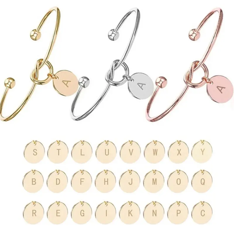 Wholesale Ladies Bangle Bracelet Alphabet Select Charms Love Knot Cuff Bangle Jewelry