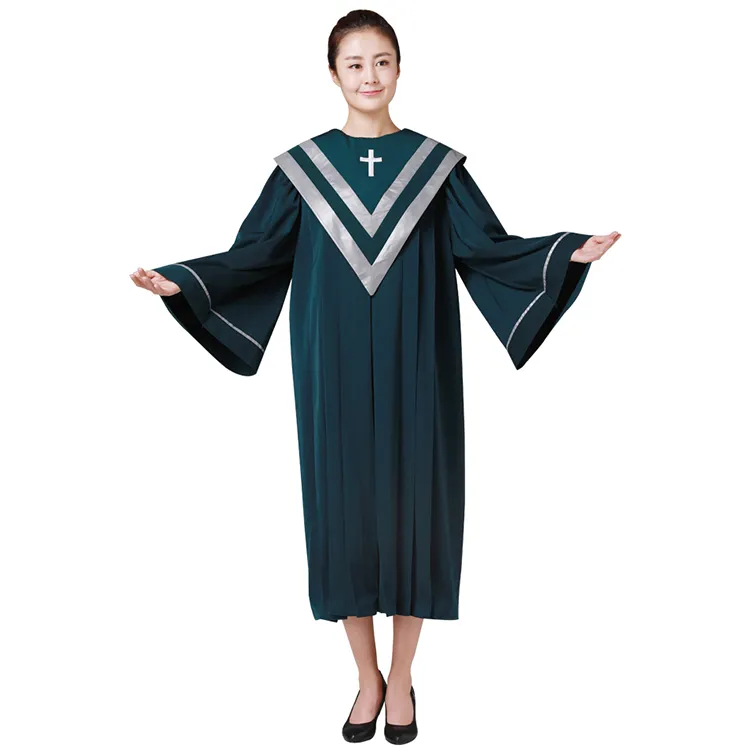4 temporada Unisex elegir coro BATA DE LA IGLESIA cantando traje verde sábado himno traje de fiesta de servicio de la Iglesia Vestmen