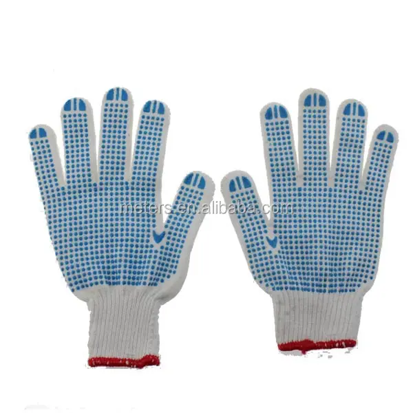 10 Gauge Bleached and PVC Dotted White Cotton Working Gloves
