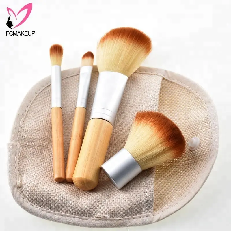 4 stks Kleine Mini Eco Bamboe Kabuki Shenzhen Up Kwasten Fabriek voor reizen Make-up Set