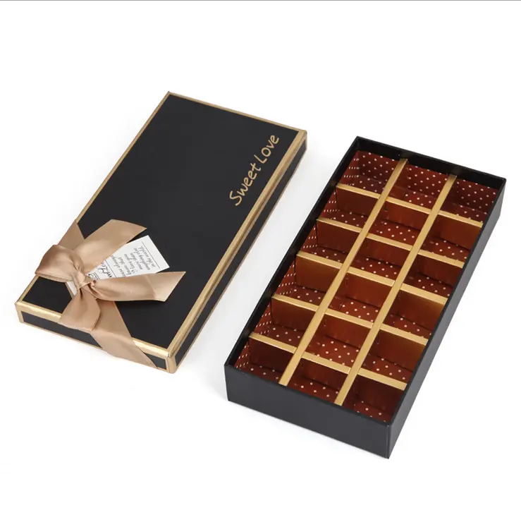 De chocolate de lujo de grado de alimentos de papel rígido 2mm espesor de cartón de regalo 2 unidades de embalaje bowknot caja separada, con tapa divisor