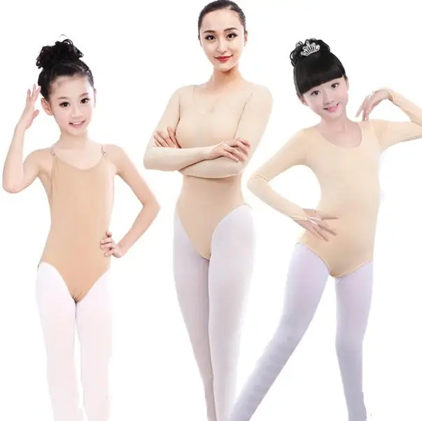 MS00065 Großhandel Fleisch Shiny Nylon/Spandex Langarm mit Kordel zug vorne Trikots Mädchen Training Bodysuit Basic Dancewer