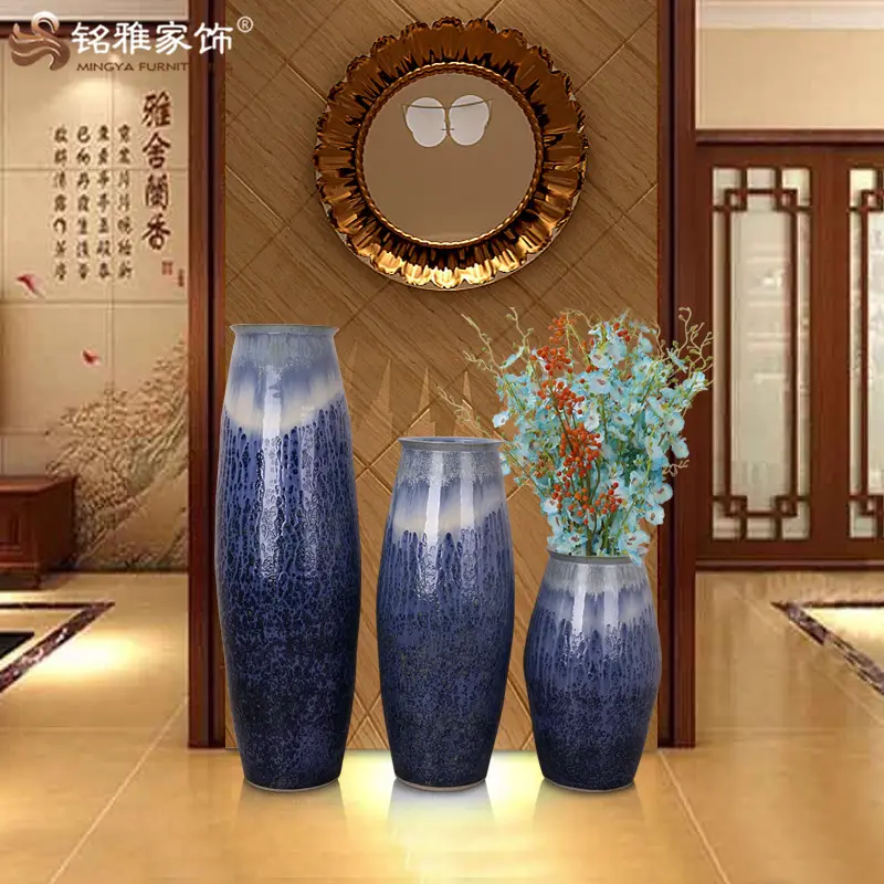 Proveedor de China de cerámica alto jarrones hotel y restaurante lobby piso florero conjunto para la venta