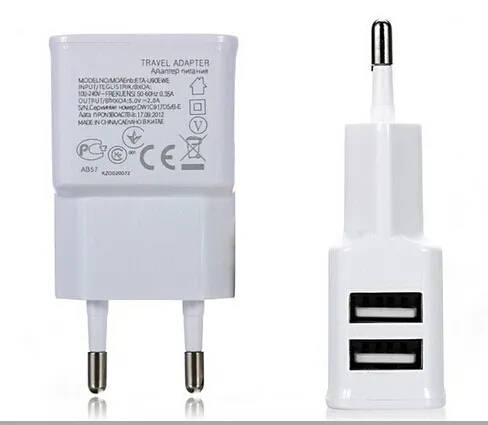 EU US Plug True 2A2ポートデュアルダブルUSB電源ACウォールチャージャートラベルアダプターforSamsung S9 S8 s6 s4 s5