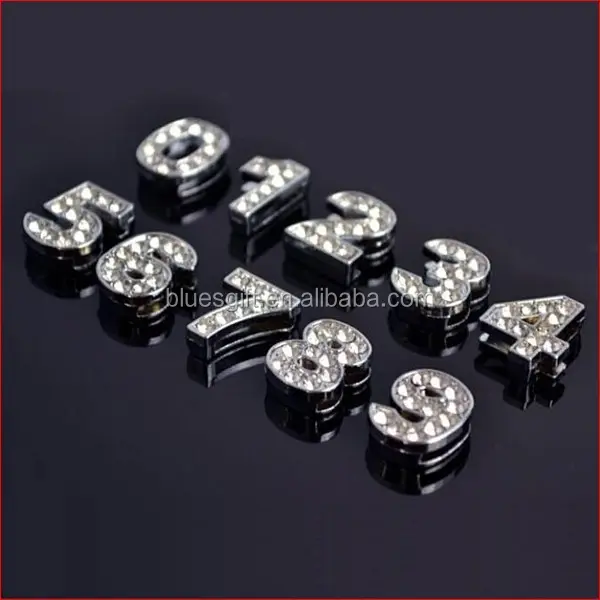 2014 moda toptan rhinestone 10mm 8mm sayı slayt charms