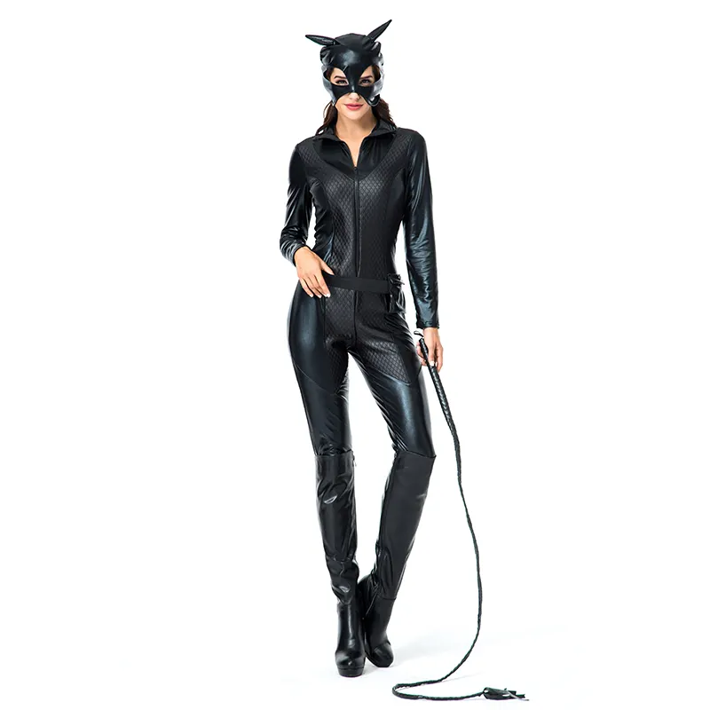 Sexy girls PU Faux Leather Jumpsuit Catwoman Costume