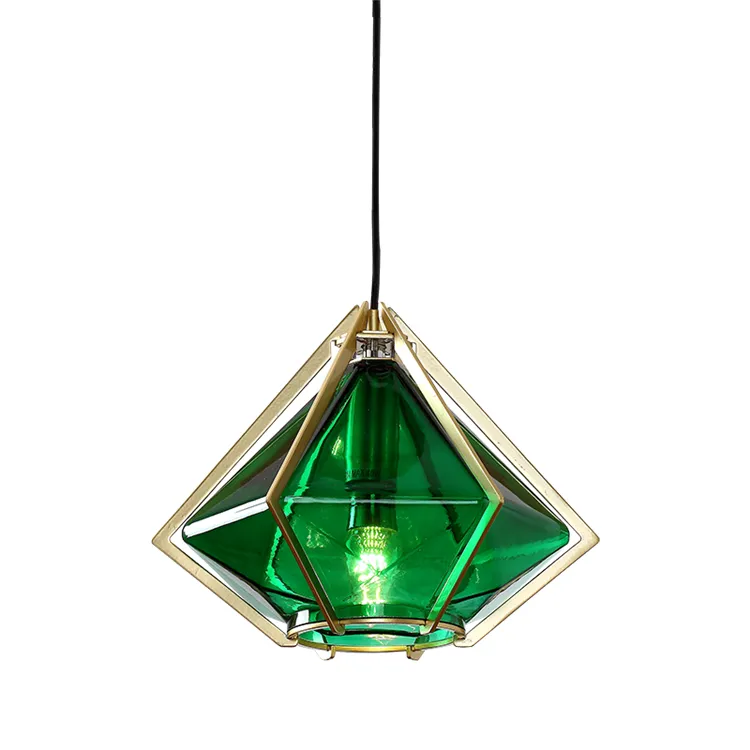 Vendite calde Illuminazione Interna Moderna Triangolo Verde Sospensione In Vetro Lampada A Sospensione Dal Made In China