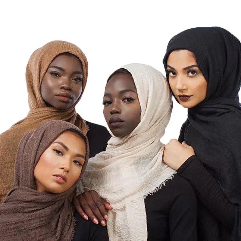 86 צבע מוסלמי כותנה ויסקוזה להתקמט חיג 'אב קמטים בארה' נשים צעיף בנות אופנה קפלים צעיף לעטוף