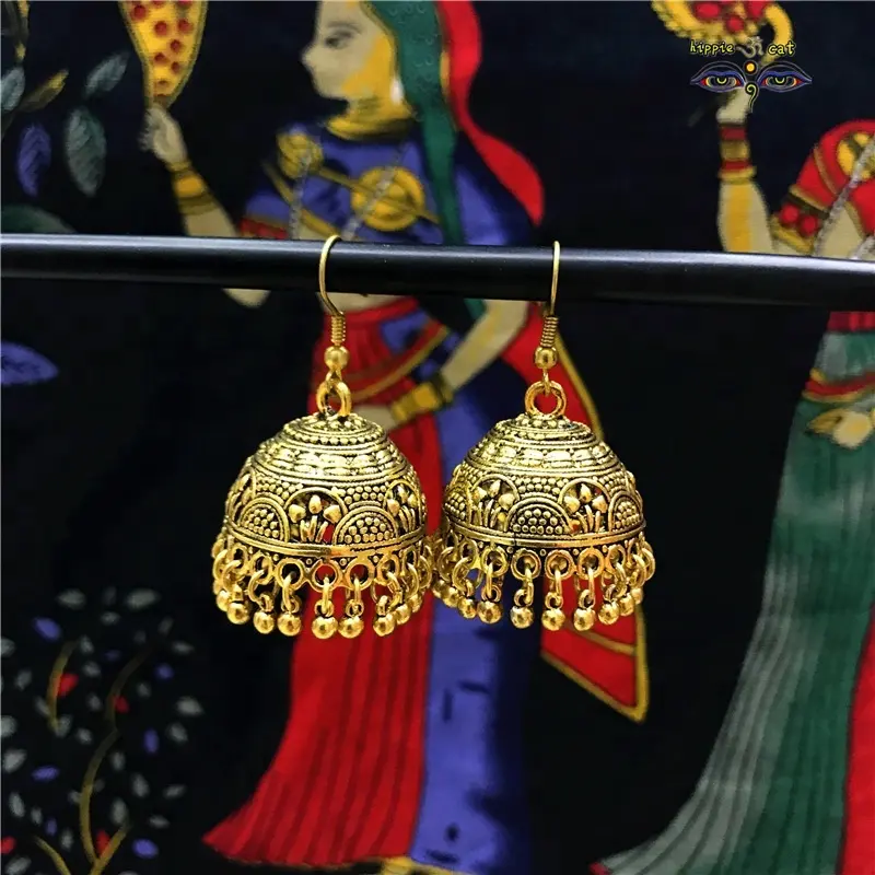 Xus Bohemian Hippie Tayland Nepal takı Hint yeni tasarımlar altın jhumka küpe