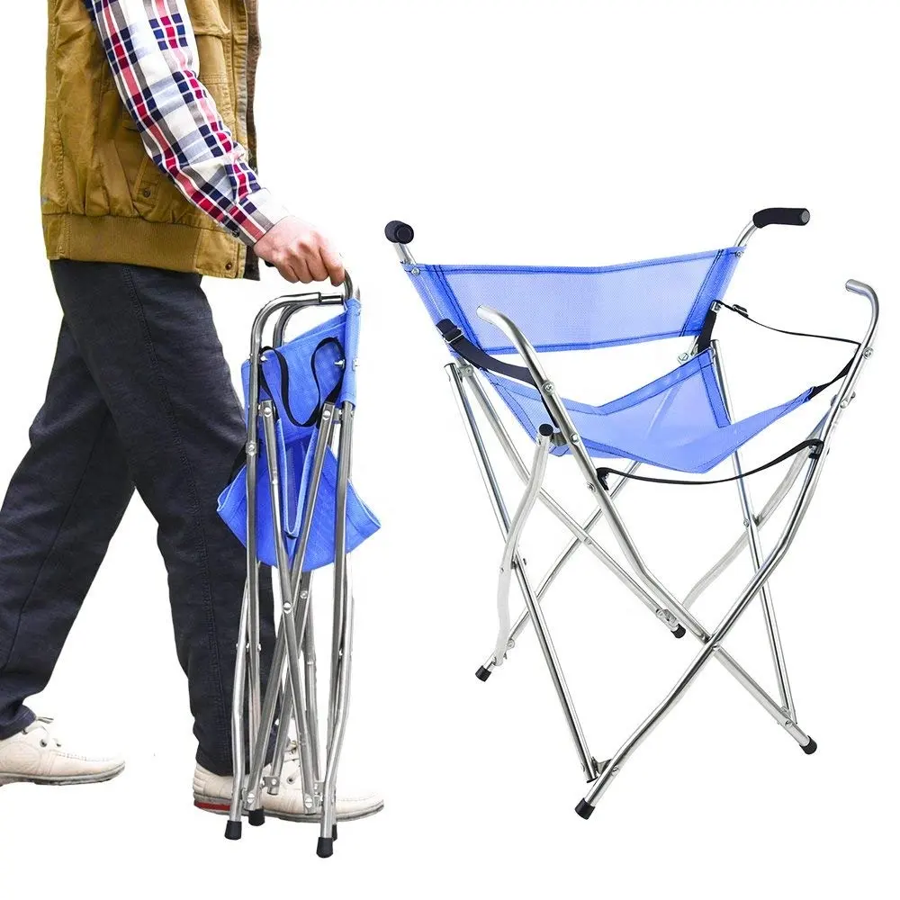 Multi-Function Stainless Steel Adjustable Folding Walking Stick with Chair Portable Fishing Rest Stool