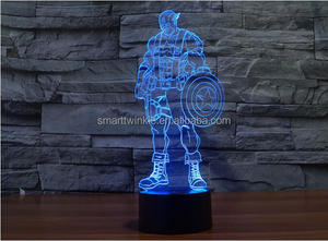 Marvel Civil War Captain <strong>America</strong> 3d Desk Lamp Color Changing Night <strong>Light</strong> 3D Illusion Bulbing Lamp