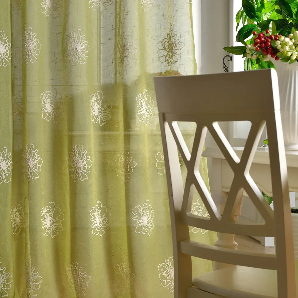 Hot Sale fashion organza flower embroidery curtains sheer curtain