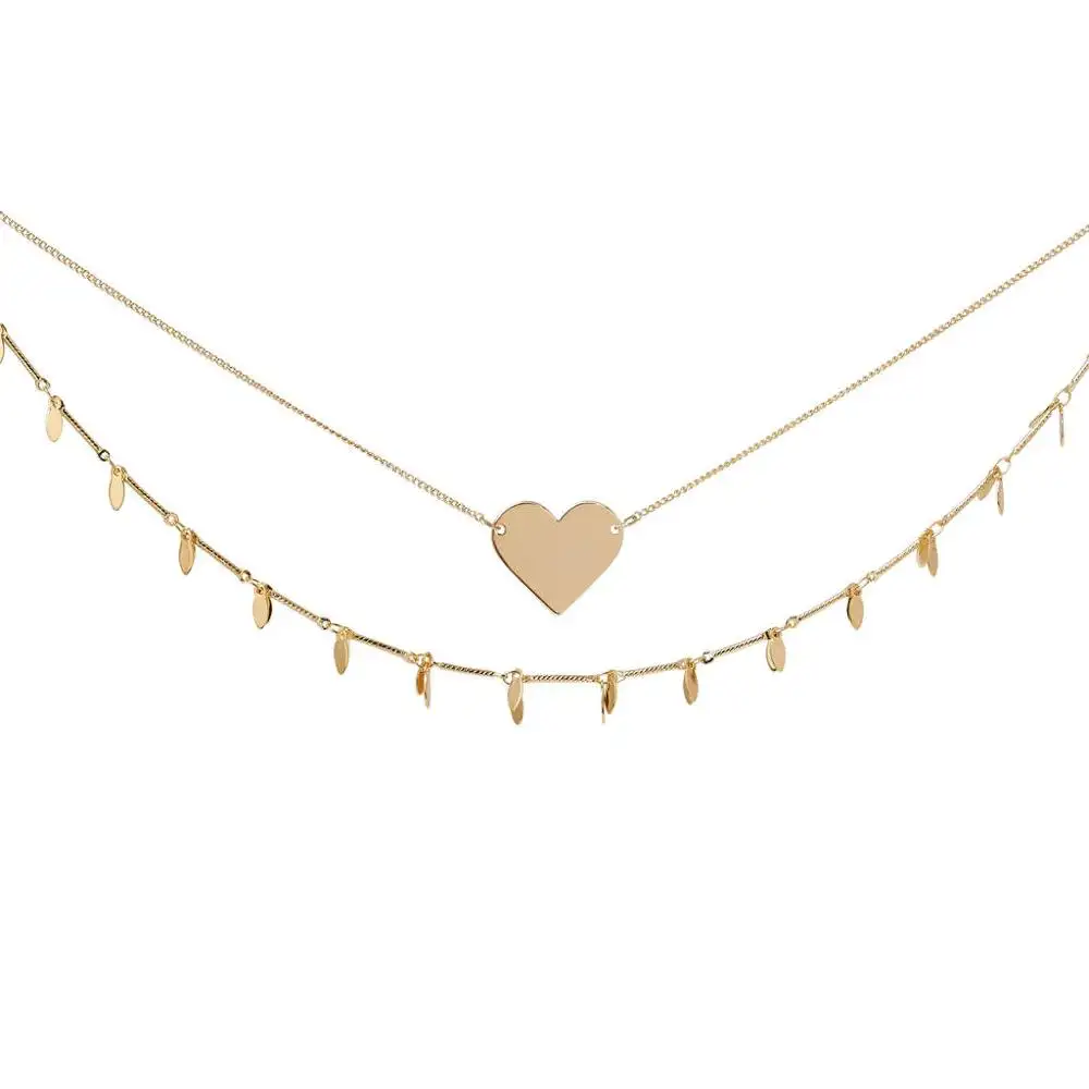 Di Vendita caldo Due Strati di Fascino Del Cuore Della Collana Del Choker Oro Delle Ragazze di Colore Collana