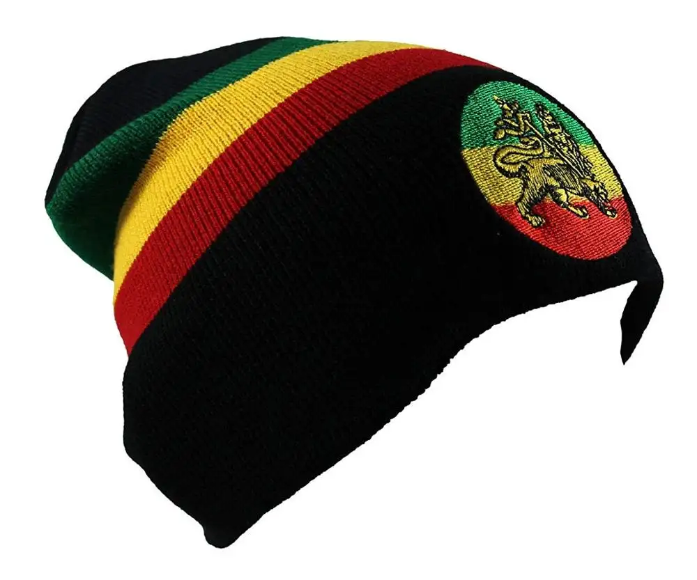 Commercio all'ingrosso Crochet Rasta giamaica Beanie Hat berretto lavorato a maglia cappelli invernali Warm Stripe Beanie ricamato