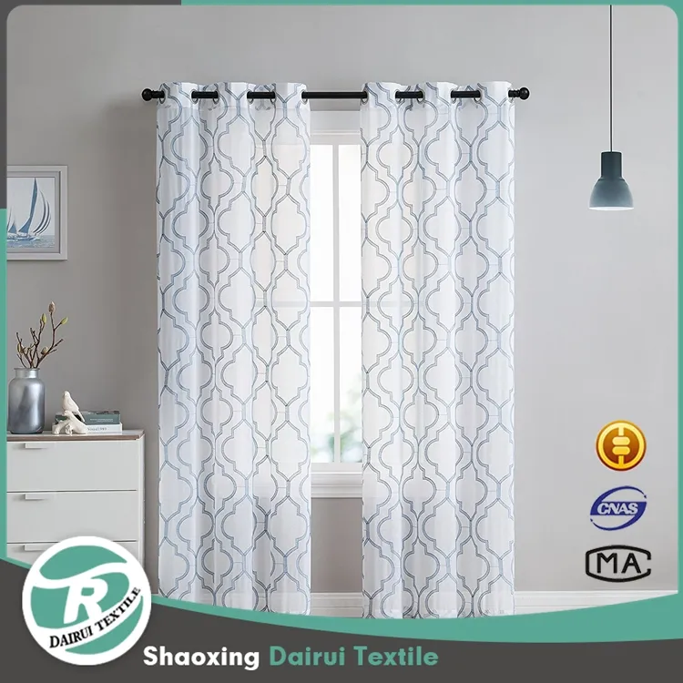 100%polyester white sheer curtain for liveroom bedroom hotel window decoration drapes embroidered yarn curtain