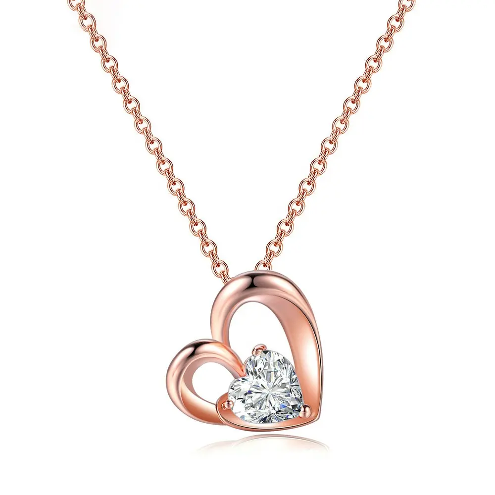 Donna di modo di rame ambientale gioielli bella rosa color oro diamante della cz collana con ciondolo a forma di cuore N056