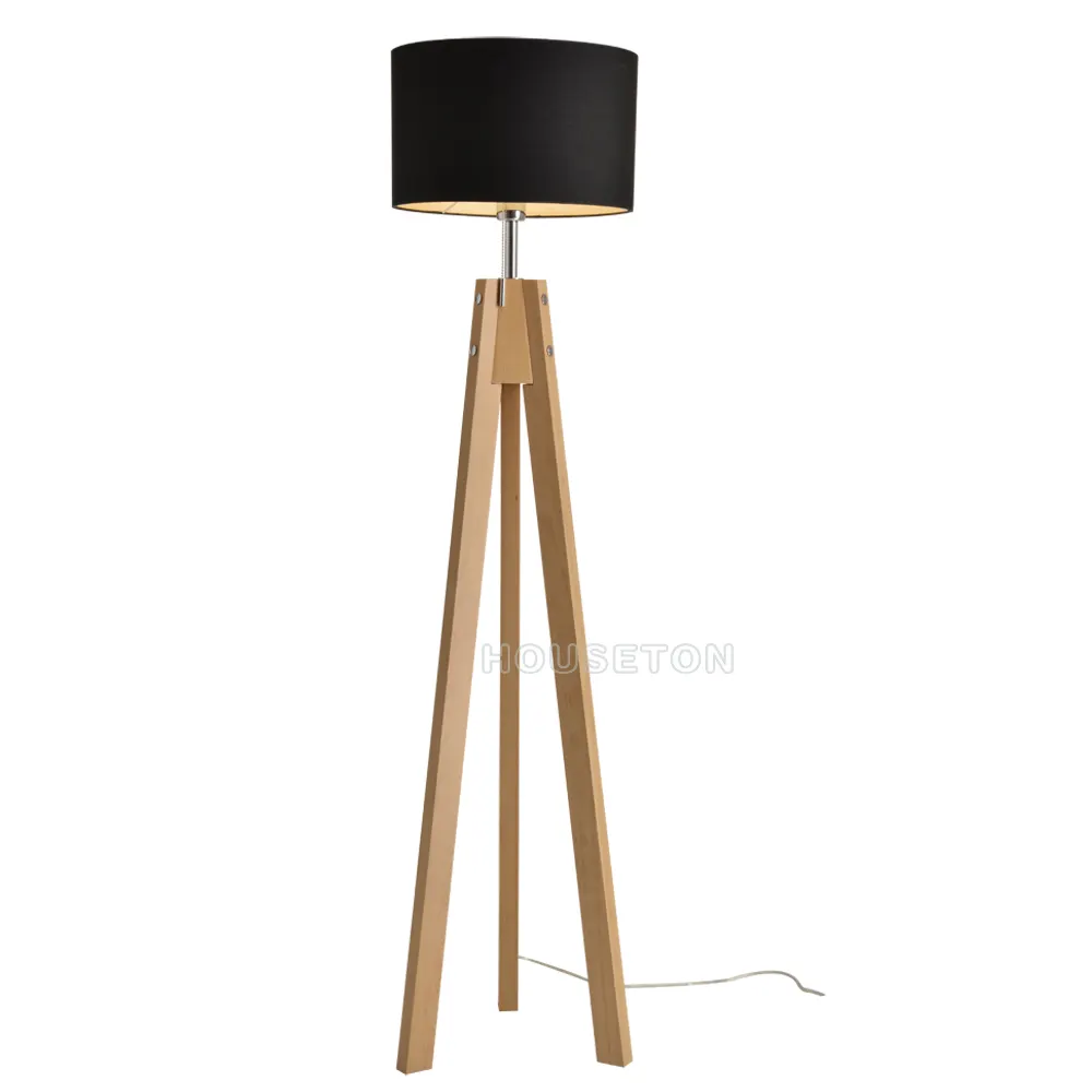 Fabrik preis schwarzer Stoff Designer Holz stativ Stehlampen schirm