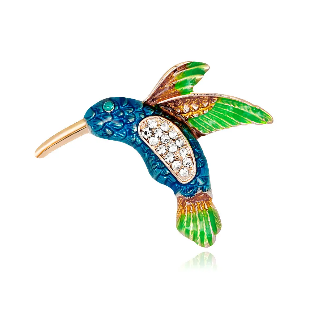Broche de colibrí esmaltado con diamantes de imitación, hermoso broche de pájaro