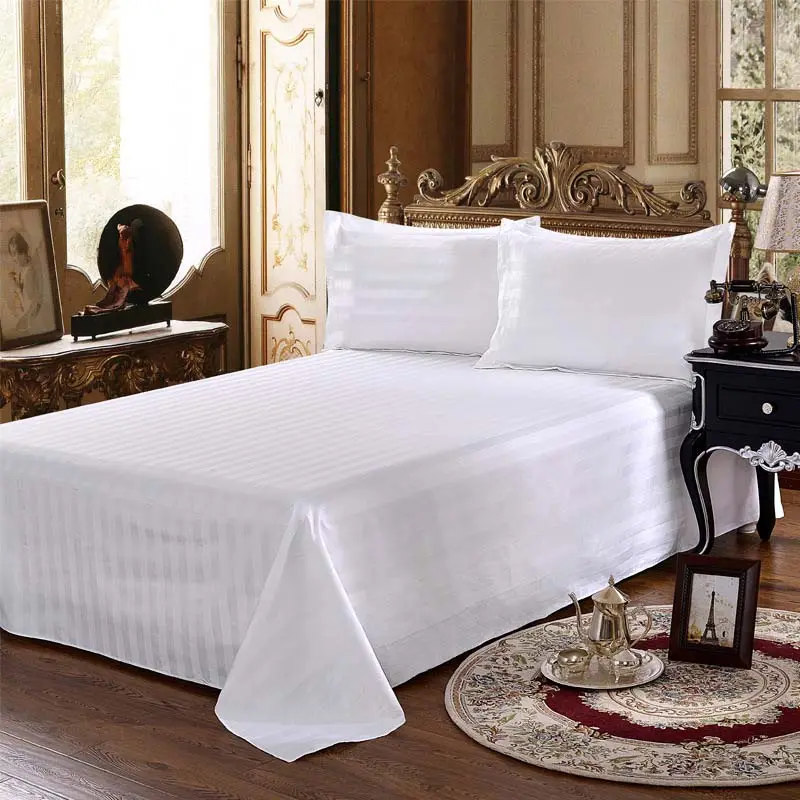 Sábana plana de tela para Hotel en juego de cama Línea de cama Blanco 100% Algodón Calidad CLASSIC Tejido Fundas nórdicas sólidas 240x260 5 piezas